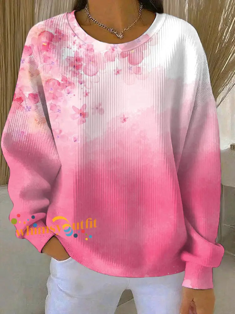 Women’s Breast Cancer Pink Print Casual Sweatshirt As picture / S