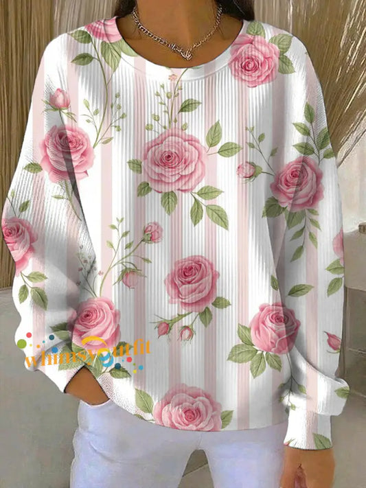 Women’s Breast Cancer Pink Print Casual Sweatshirt As picture / S