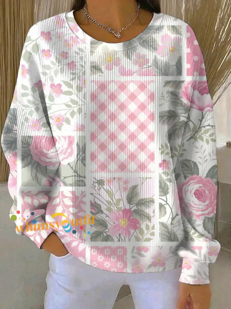 Women’s Breast Cancer Pink Print Casual Sweatshirt As picture / S