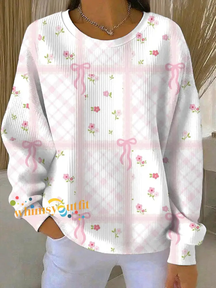 Women’s Breast Cancer Pink Print Casual Sweatshirt As picture / S