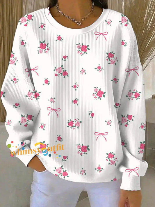 Women’s Breast Cancer Pink Print Casual Sweatshirt As picture / S