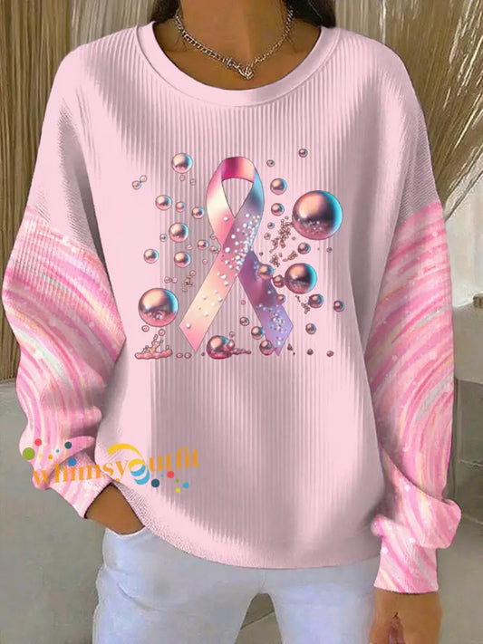 Women’s Breast Cancer Pink Print Casual Sweatshirt As picture / S
