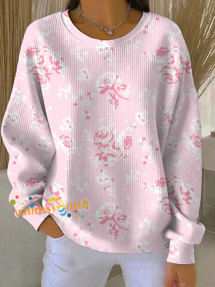 Women’s Breast Cancer Pink Print Casual Sweatshirt As picture / S