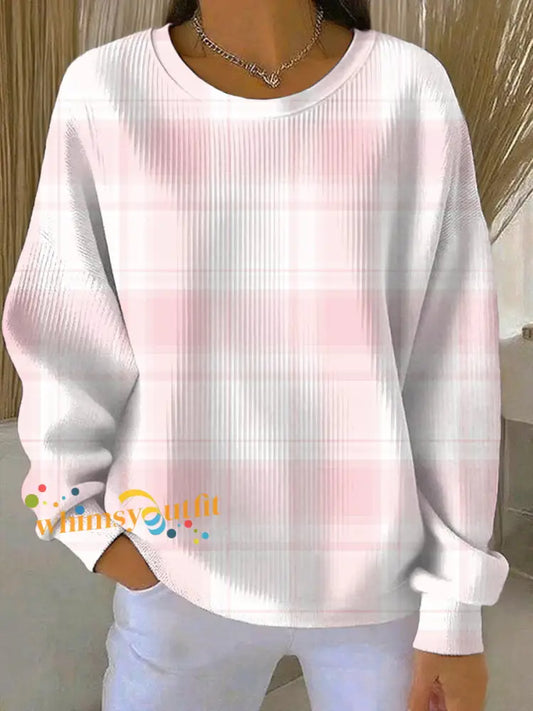 Women’s Breast Cancer Pink Print Casual Sweatshirt As picture / S
