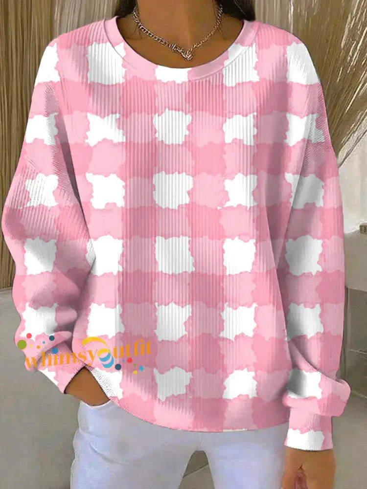 Women’s Breast Cancer Pink Print Casual Sweatshirt As picture / S
