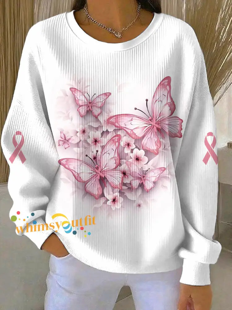 Women’s Breast Cancer Pink Print Casual Sweatshirt As picture / S