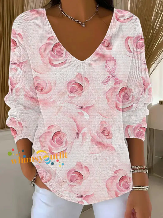 Women’s Breast Cancer Pink Printed Casual Top As picture / S