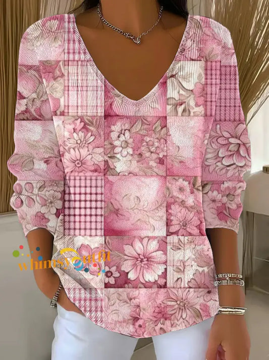 Women’s Breast Cancer Pink Printed Casual Top As picture / S