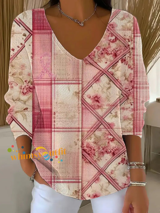 Women’s Breast Cancer Pink Printed Casual Top As picture / S