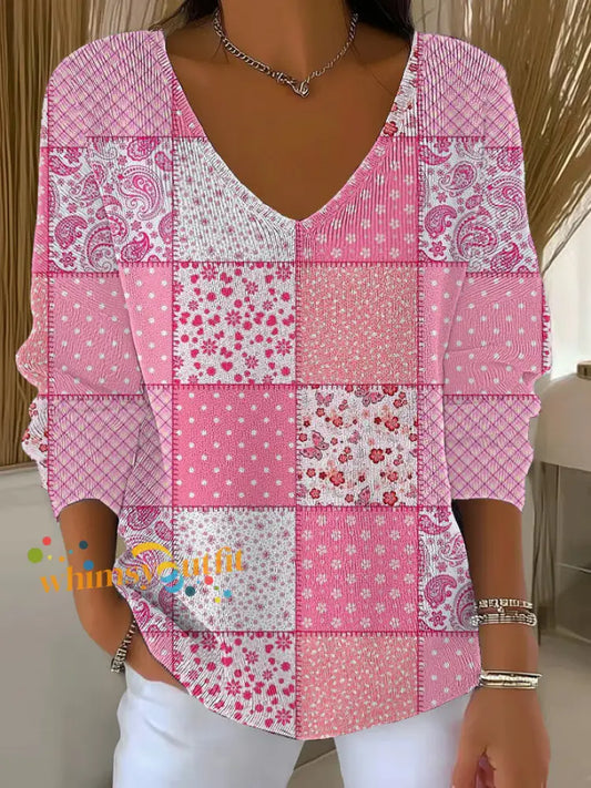 Women’s Breast Cancer Pink Printed Casual Top As picture / S