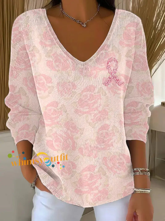 Women’s Breast Cancer Pink Printed Casual Top As picture / S