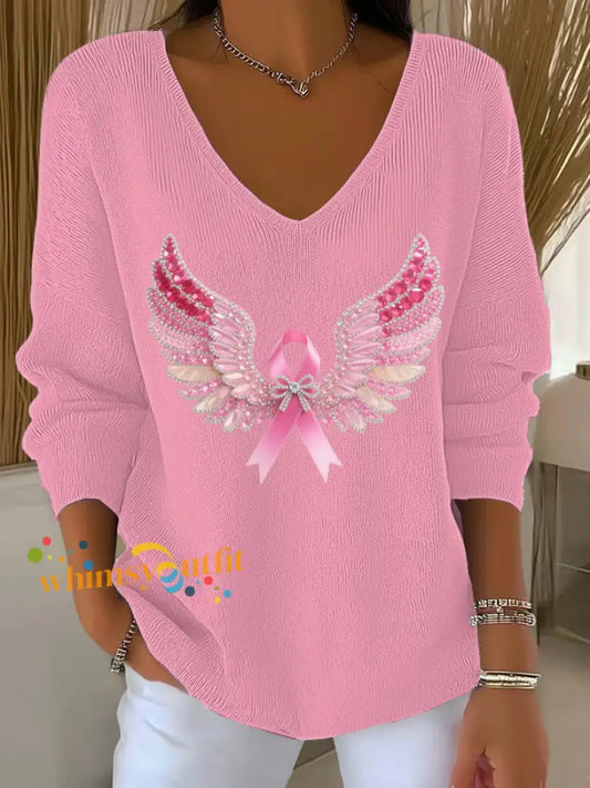 Women’s Breast Cancer Pink Printed Casual Top As picture / S