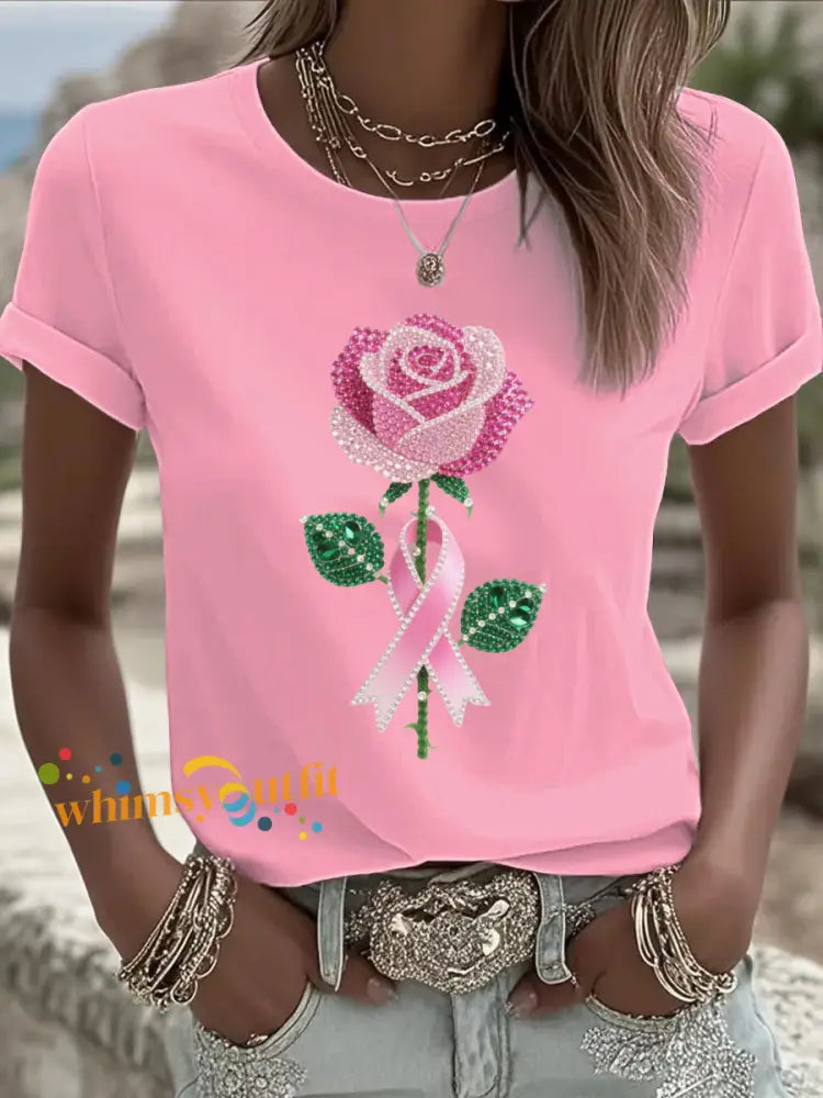 Women’s Breast Cancer Pink Printed T shirt As picture / S