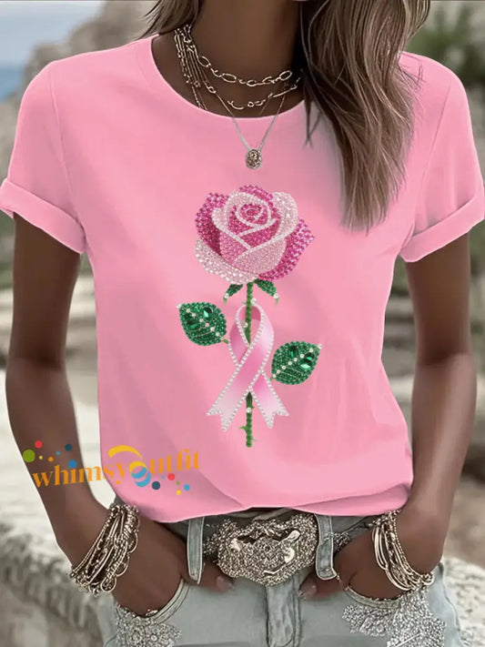 Women’s Breast Cancer Pink Printed T shirt As picture / S