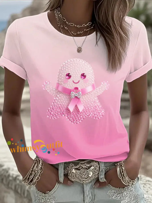 Women’s Breast Cancer Pink Printed T shirt As picture / S