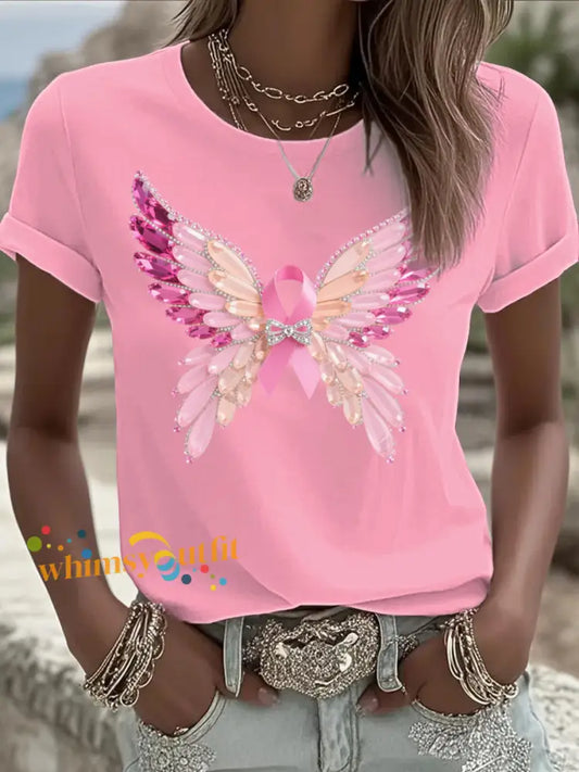 Women’s Breast Cancer Pink Printed T shirt As picture / S