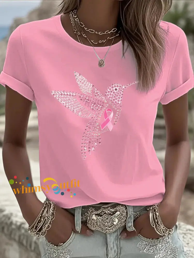 Women’s Breast Cancer Pink Printed T shirt As picture / S