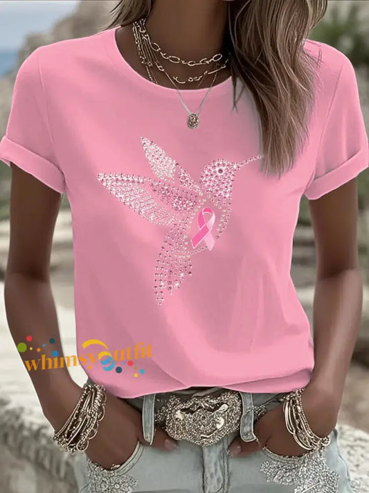 Women’s Breast Cancer Pink Printed T shirt As picture / S