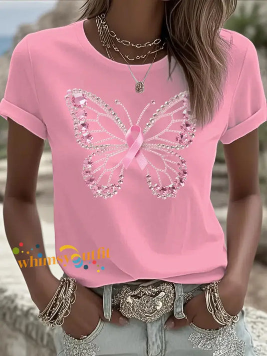 Women’s Breast Cancer Pink Printed T shirt As picture / S