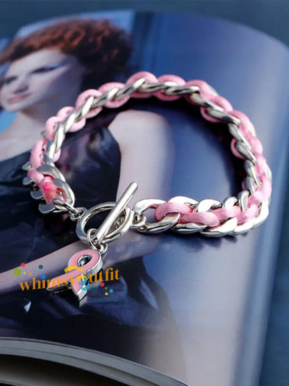 Women’s Breast Cancer Pink Ribbon Bracelet Pink / ONE