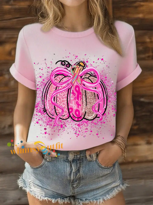 Women’s Breast Cancer Pink Ribbon Pumpkin Tops Light Pink / S