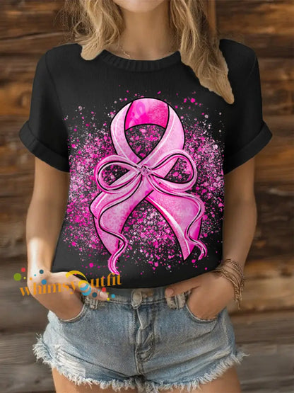 Women’s Breast Cancer Pink Ribbon Tops Black / S