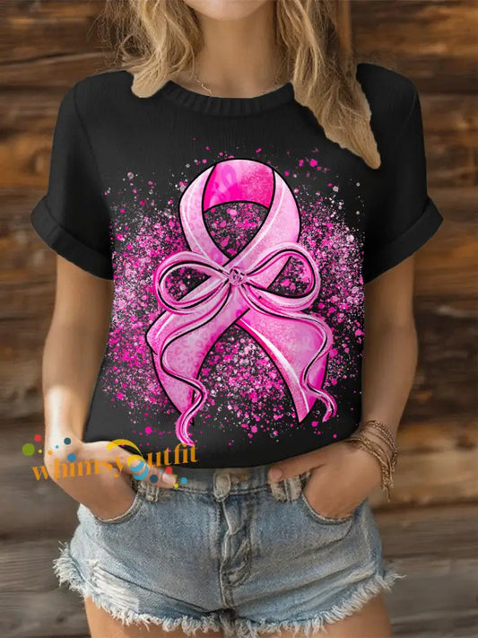 Women’s Breast Cancer Pink Ribbon Tops Black / S