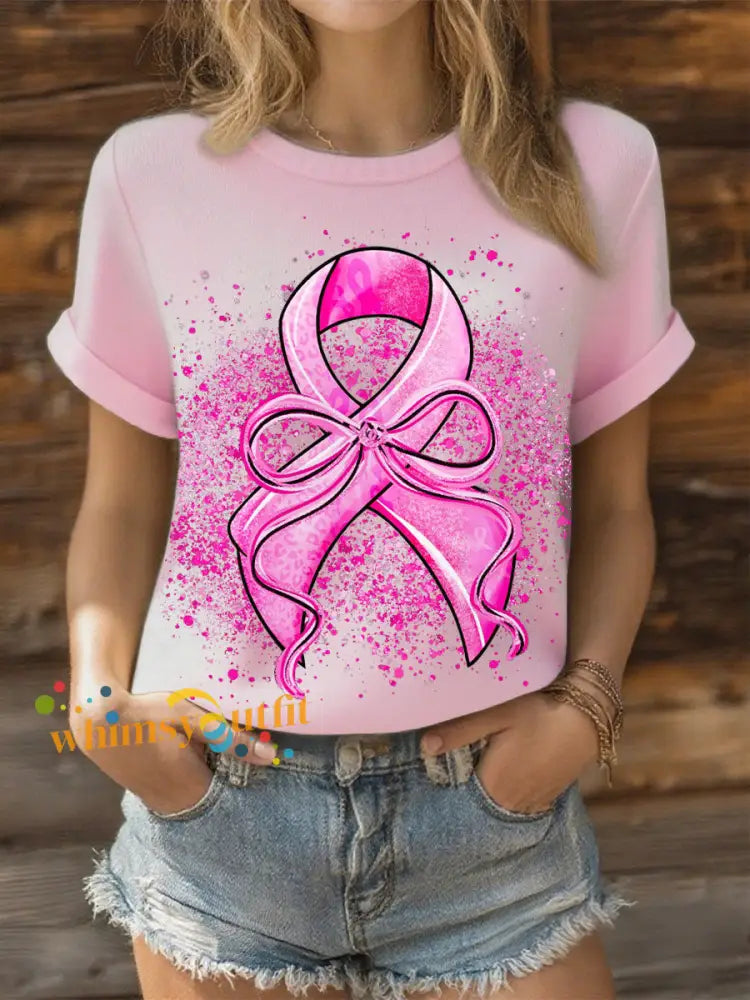 Women’s Breast Cancer Pink Ribbon Tops Light Pink / S