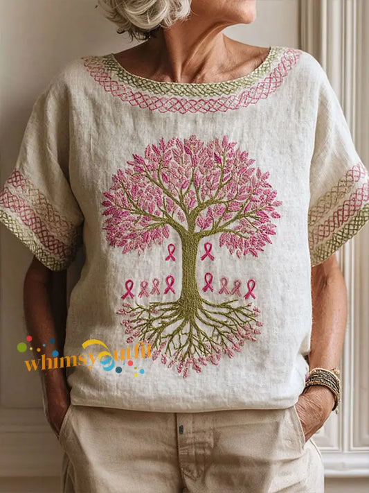 Women’s Breast Cancer Pink Ribbon Tree Tops Apricot / S
