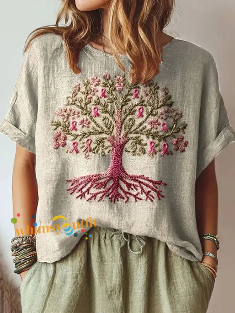 Women’s Breast Cancer Pink Ribbon Tree Tops Apricot / S