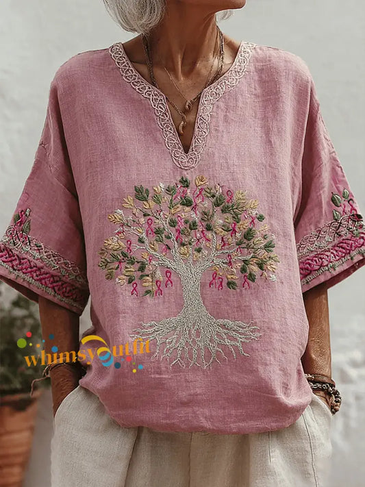 Women’s Breast Cancer Pink Ribbon Tree Tops Pink / S