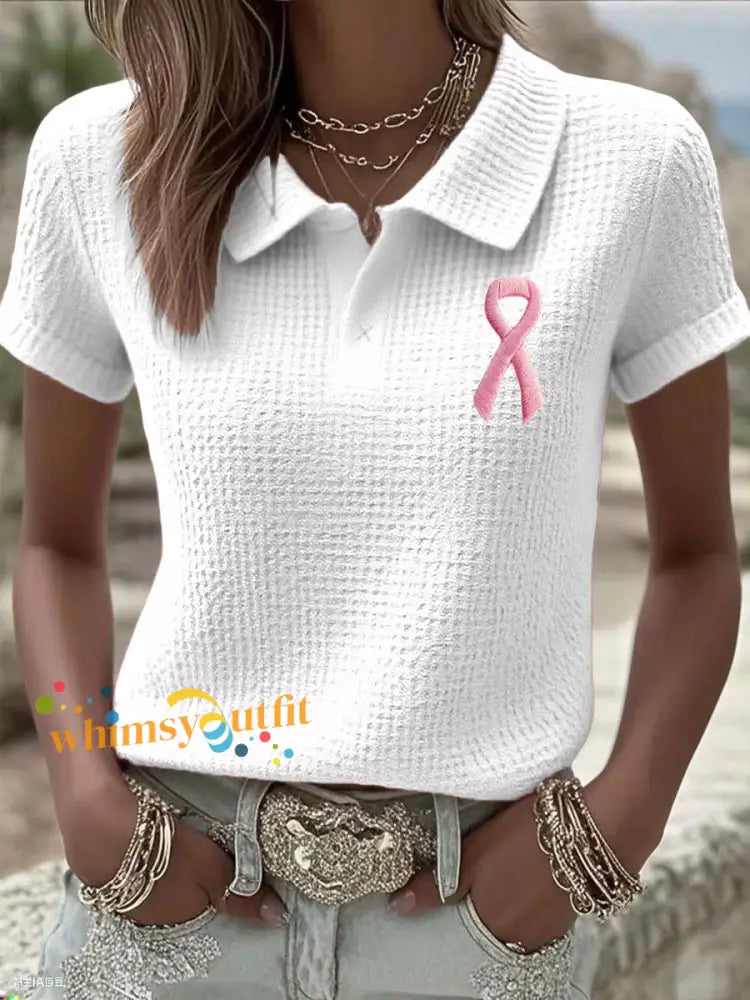 Women’s Breast Cancer Pink Waffle Ribbon Tops