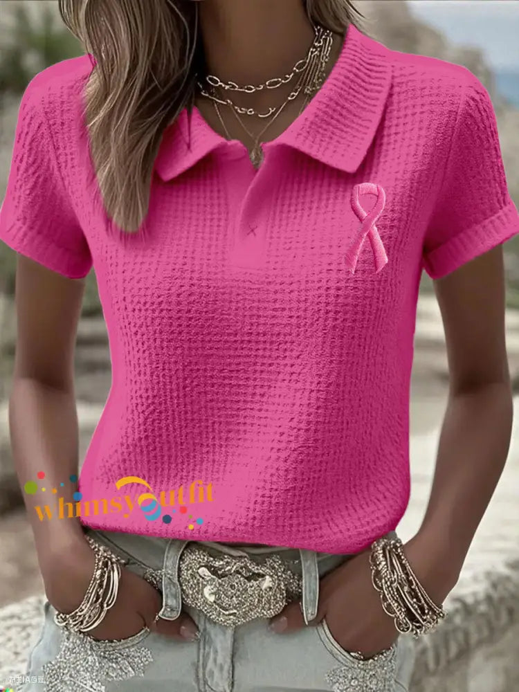 Women’s Breast Cancer Pink Waffle Ribbon Tops Dark Pink / S