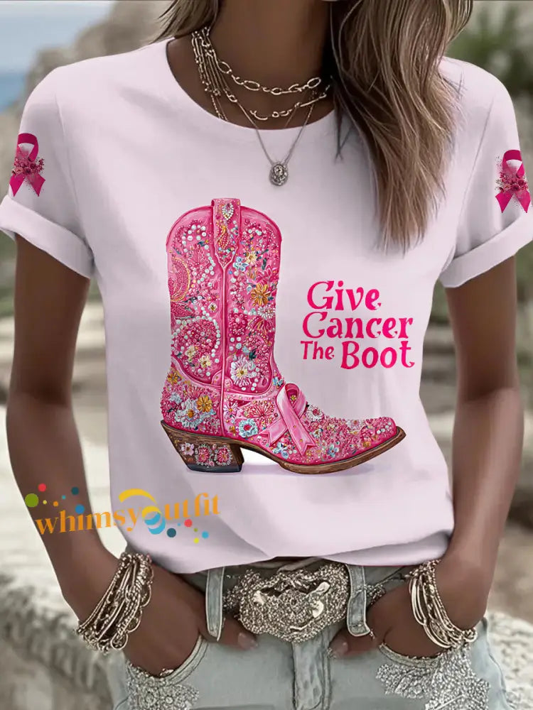 Women’s Breast Cancer Printed Vintage Fashion Loose Short Sleeve T Shirt Light Pink / S