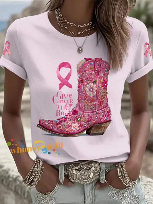 Women’s Breast Cancer Printed Vintage Fashion Loose Short Sleeve T Shirt Light Pink / S