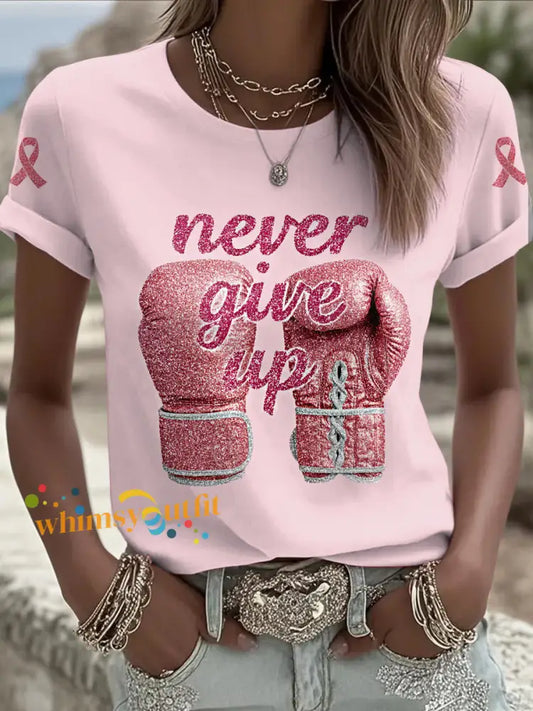 Women’s Breast Cancer Printed Vintage Fashion Loose Short Sleeve T Shirt Light Pink / S