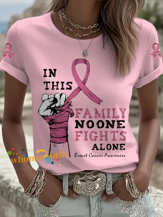 Women’s Breast Cancer Printed Vintage Fashion Loose Short Sleeve T Shirt Pink / S