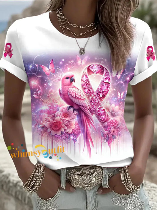 Women’s Breast Cancer Printed Vintage Fashion Loose Short Sleeve T Shirt White / S