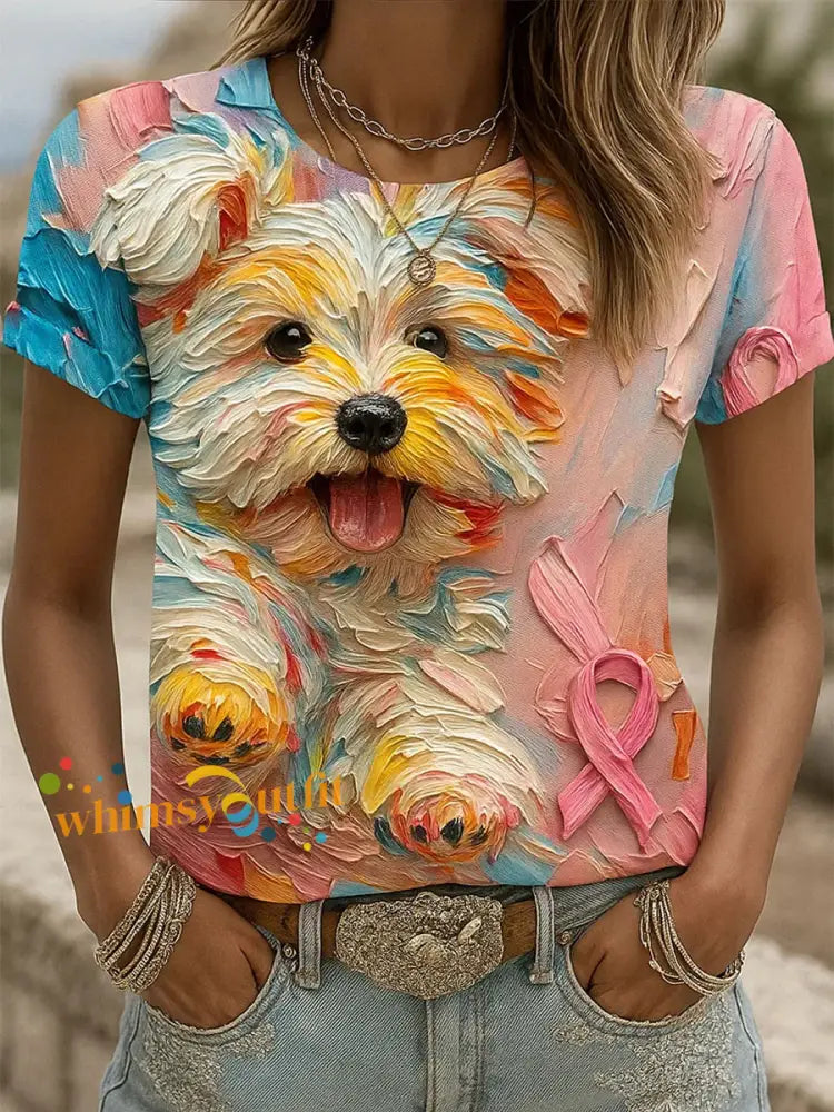 Women’s Breast Cancer Ribbon Animal Print Cotton T-Shirt A / S