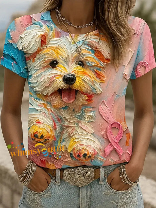 Women’s Breast Cancer Ribbon Animal Print Cotton T-Shirt A / S