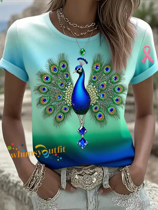 Women’s Breast Cancer Ribbon Print Cotton T Shirt A / S