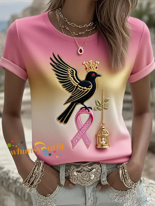 Women’s Breast Cancer Ribbon Print Cotton T Shirt A / S