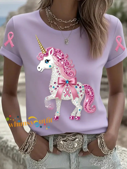 Women’s Breast Cancer Ribbon Print Cotton T Shirt A / S
