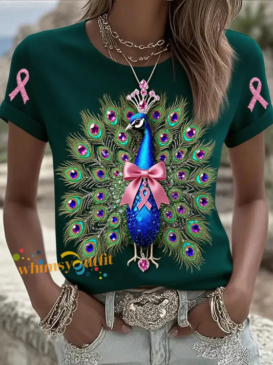 Women’s Breast Cancer Ribbon Print Cotton T Shirt A / S