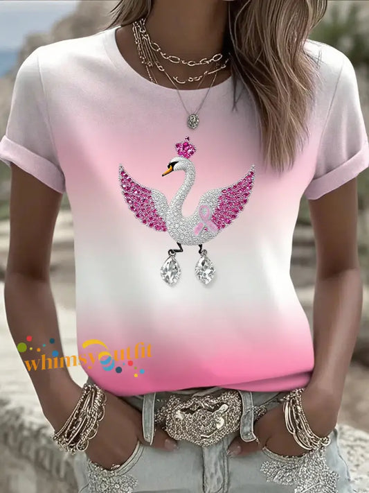 Women’s Breast Cancer Ribbon Print Cotton T Shirt A / S