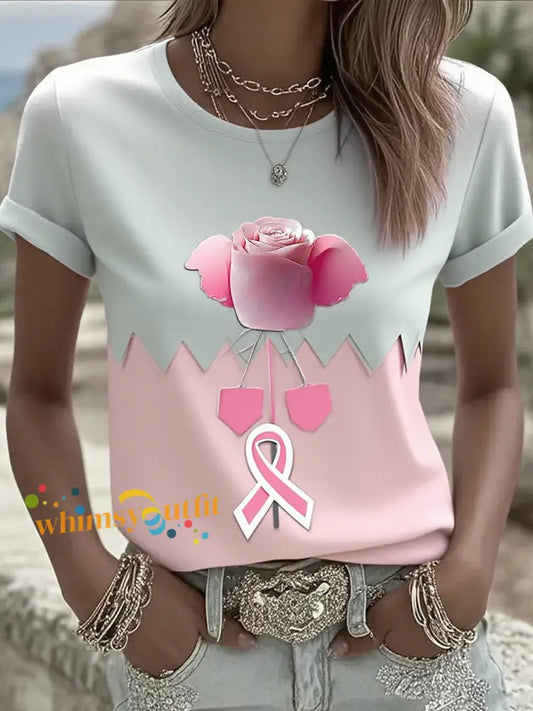 Women’s Breast Cancer Ribbon Print Cotton T Shirt A / S