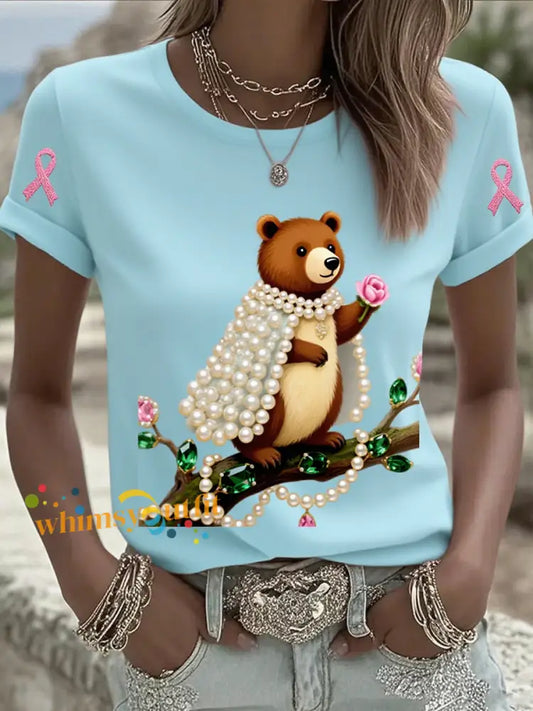 Women’s Breast Cancer Ribbon Print Cotton T Shirt A / S