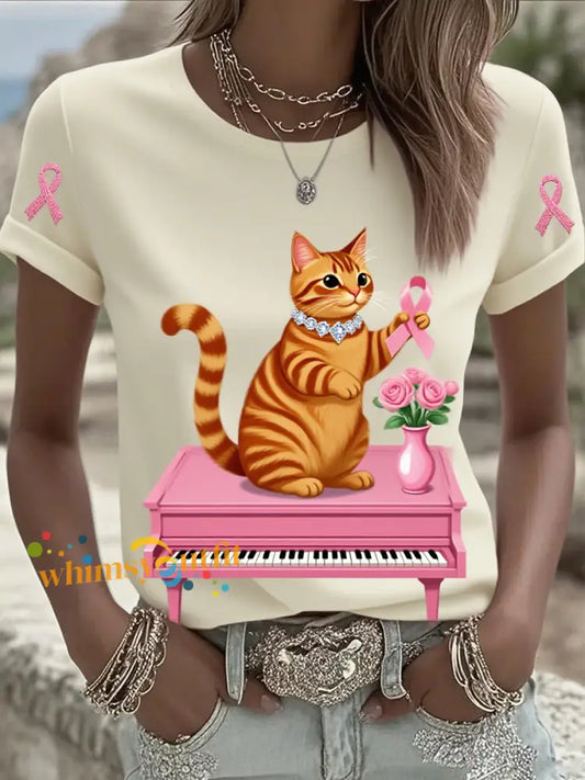 Women’s Breast Cancer Ribbon Print Cotton T Shirt A / S