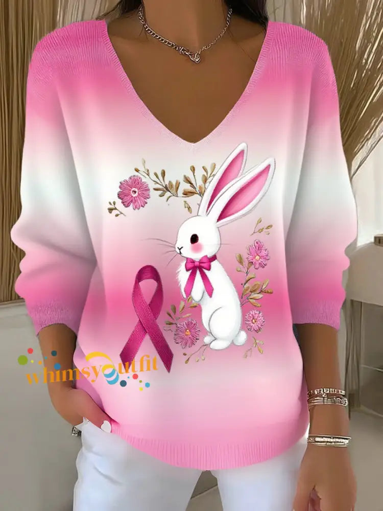 Women’s Breast Cancer Ribbon Print Cotton Top A / S