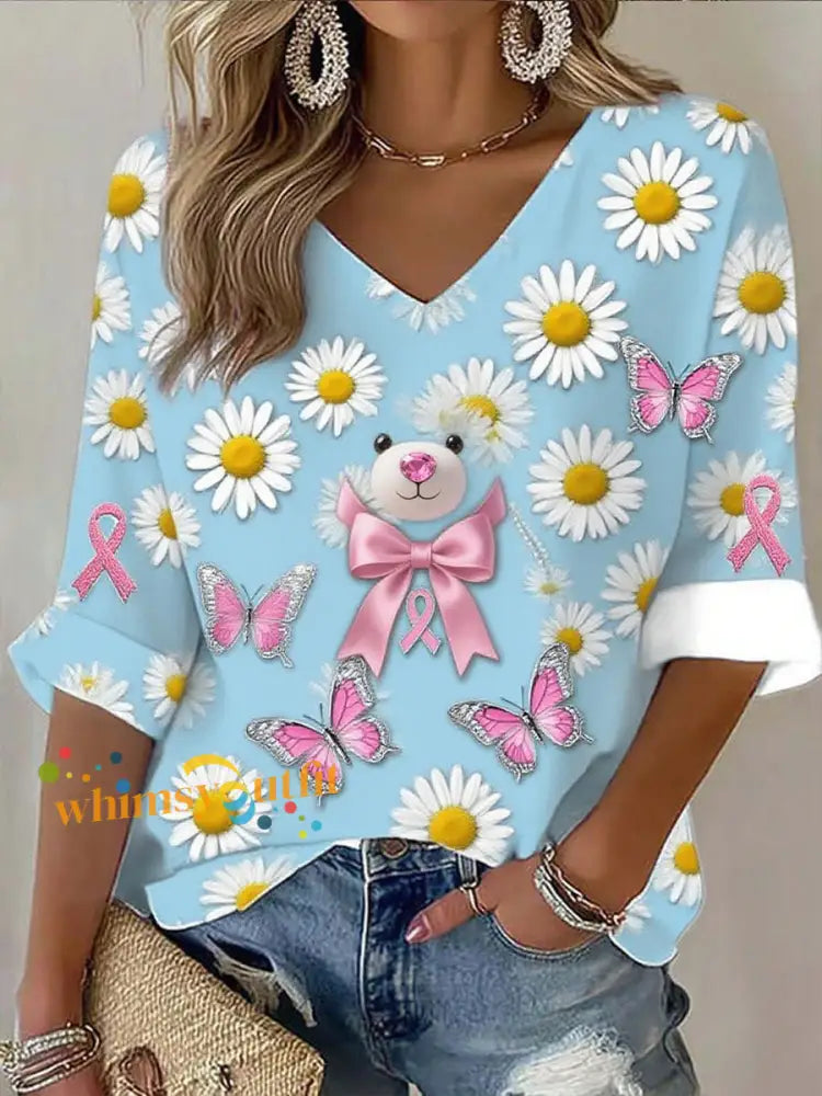 Women’s Breast Cancer Ribbon Print Cotton Top A / S